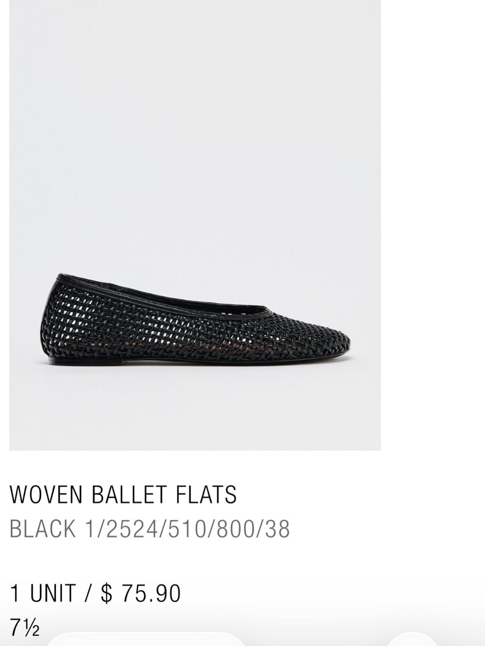 Zara Black Woven Ballet Flats - size 7.5